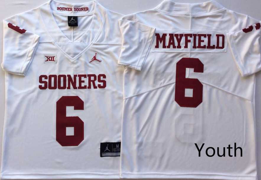 Youth Oklahoma Sooners 6 Baker Mayfield White College Football Jersey,We sell and wholesale Youth Oklahoma Sooners 6 Baker Mayfield White College Football Jersey on line form chian!